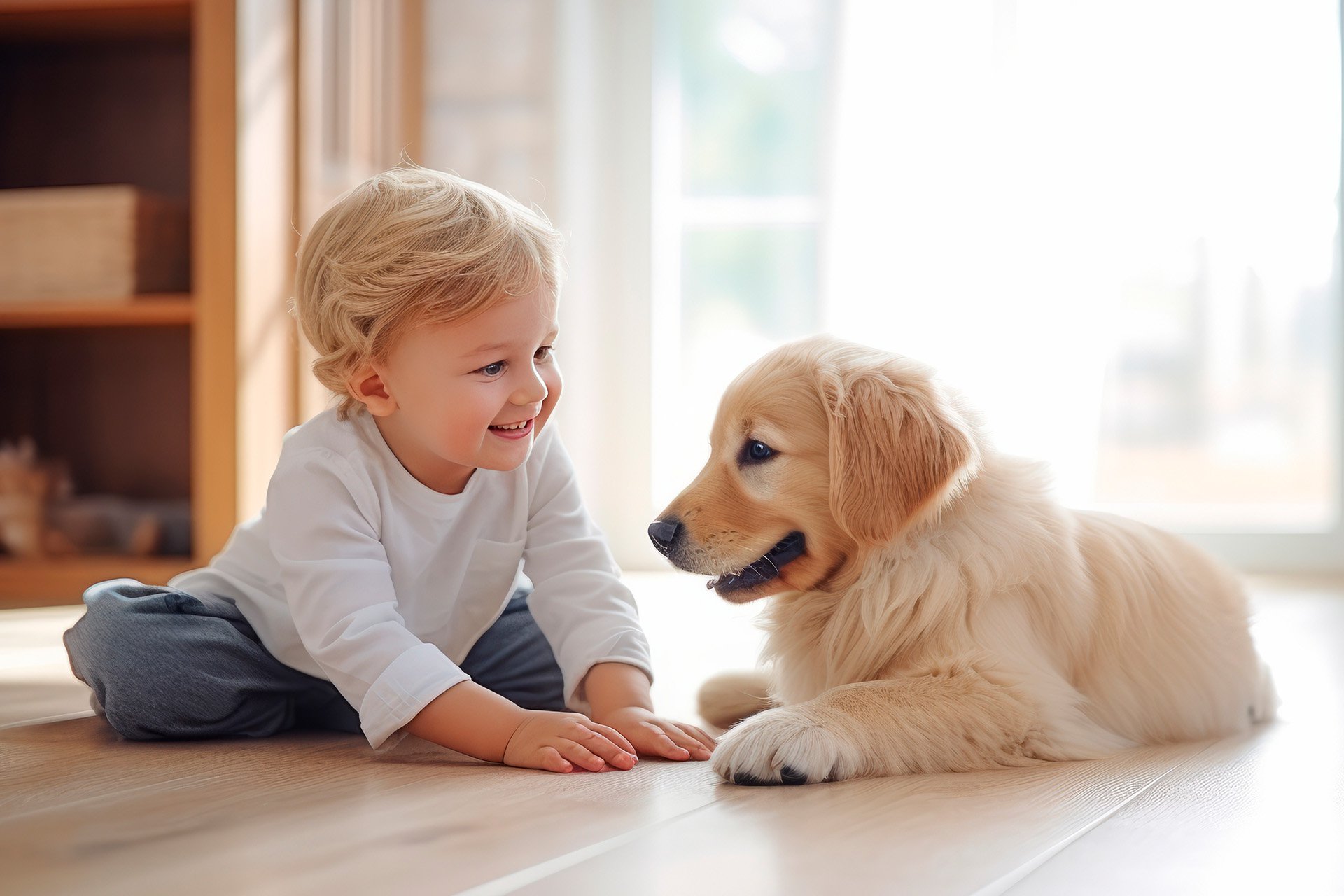 Bebé junto a su perro.
